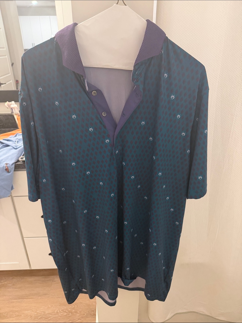 Greyson Teal Short-Sleeve Polo with Purple Trim